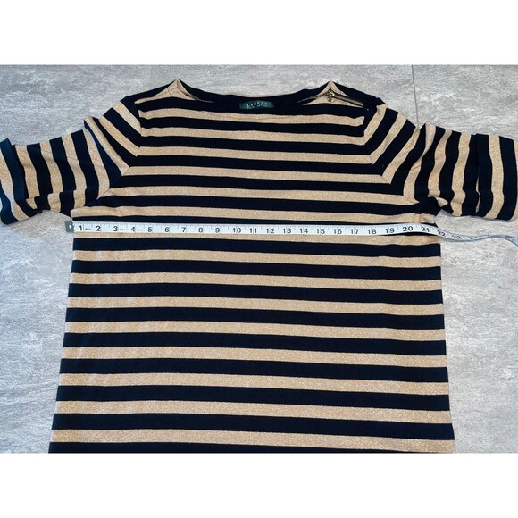 Lauren Ralph Lauren 1X Black Metallic Gold Striped Short Sleeve Resort Cruise - Picture 2 of 9
